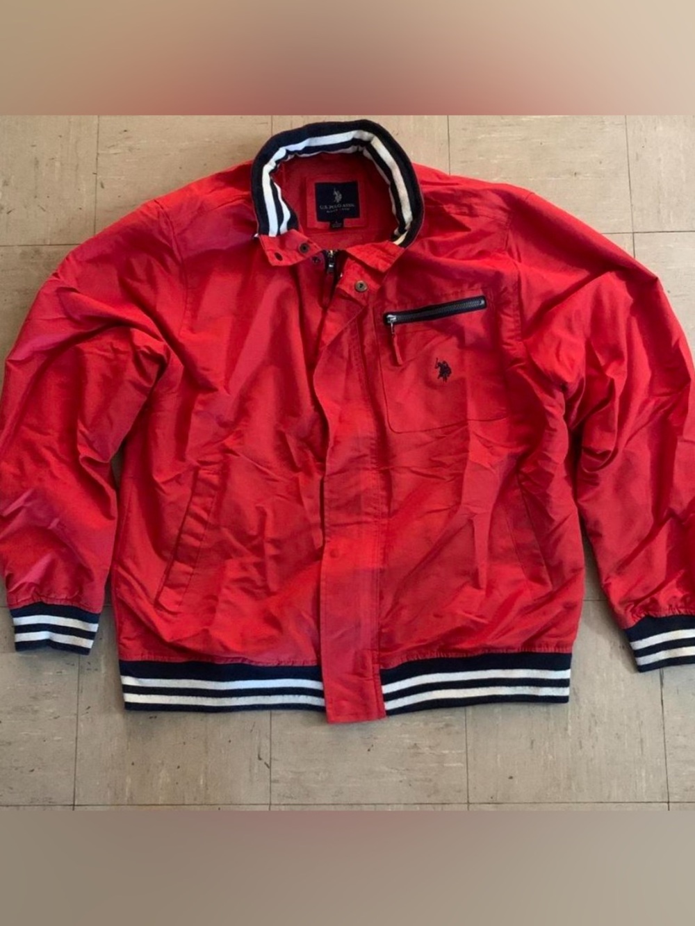U.S. Polo Assn. Red Bomber Jacket with Navy & White Trim